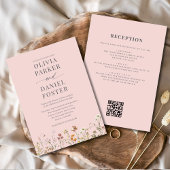 All in One Blush Pink QR Code Wildflower Wedding  Kaart