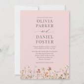All in One Blush Pink QR Code Wildflower Wedding Kaart (Voorkant)