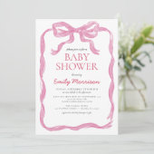 All in One Blush Pink Ribbon Bow Baby shower Kaart (Staand voorkant)