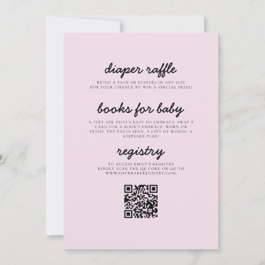 All in One Blush Pink Ribbon Bow Baby shower Kaart (Achterkant)