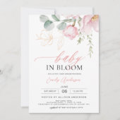 All in One Blush Roze Bloemen Baby in Bloom Shower Kaart (Voorkant)