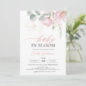 All in One Blush Roze Bloemen Baby in Bloom Shower Kaart (Staand voorkant)