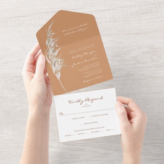 All-in-One Bohemian Terracotta Wedding Invite All In One Uitnodiging (Afscheurbaar)