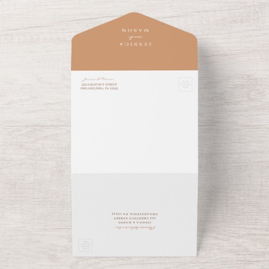 All-in-One Bohemian Terracotta Wedding Invite All In One Uitnodiging (Buitenkant)