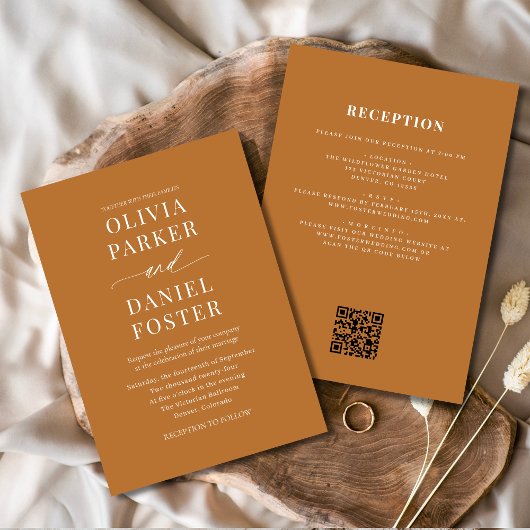 All in One Boho Koper Brons QR Code Trouwkaart Kaart