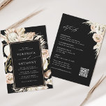 All-in-One Boho Protea Pampas Grass Black Wedding Kaart<br><div class="desc">Deze all-in-one trouwuitnodiging bevat geschilderde waterverf-eiwitten,  witte orchideeën,  droog pampas-gras,  witte anthuriums met details en RSVP QR-code aan de achterkant. Voor meer geavanceerde aanpassing van dit ontwerp,  te klikken gelieve de "pas verder"verbinding aan. Overeenkomende objecten zijn ook beschikbaar.</div>