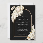 All-in-One Boho Protea Pampas Grass Wedding Black Kaart (Voorkant)