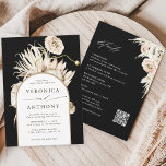 All-in-One Boho Protea Pampas Grass Wedding Black Kaart<br><div class="desc">Deze all-in-one trouwuitnodiging bevat geschilderde waterverf-eiwitten,  witte orchideeën,  droog pampas-gras,  witte antraums met een lijst van boog,  en trouwgegevens en RSVP QR-code op de achterkant. Voor meer geavanceerde aanpassing van dit ontwerp,  te klikken gelieve de "pas verder"verbinding aan. Overeenkomende objecten zijn ook beschikbaar.</div>