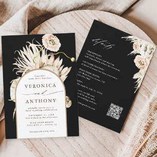 All-in-One Boho Protea Pampas Grass Wedding Black Kaart