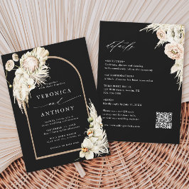 All-in-One Boho Protea Pampas Grass Wedding Black Kaart