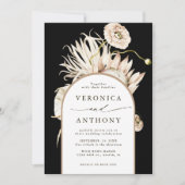 All-in-One Boho Protea Pampas Grass Wedding Black Kaart (Voorkant)