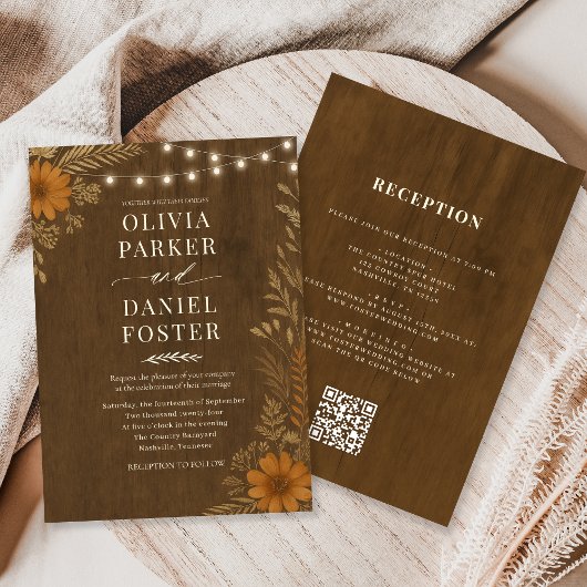 All in One Boho Rustic Landelijk Houten Bruiloft Kaart