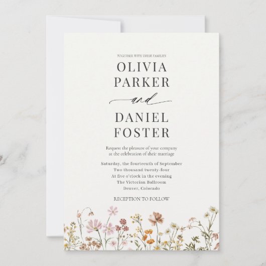 All in One Boho Wildflower QR Code Wedding Kaart (Voorkant)