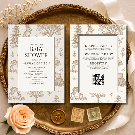 All in One Bosdieren QR Code Baby Shower Kaart