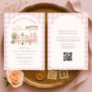 All in One Boujour Bebe Roze Meisje Baby Shower Kaart