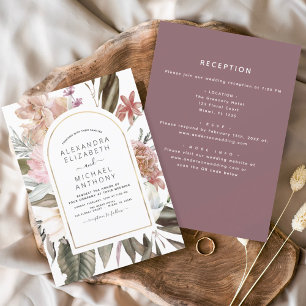 All in One Bourgondische Boho Bloemenbruiloft Kaart