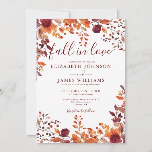 All In One Bourgondische Kleur Fall In Love QR Cod Kaart (Voorkant)