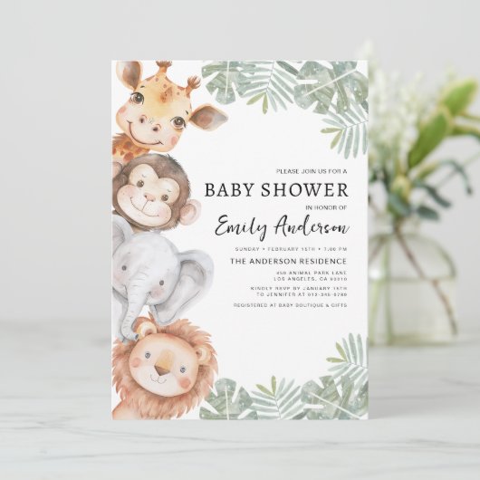 All in One Boys Safari Animals Baby shower Kaart (Staand voorkant)