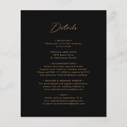 All-in-One Budget Gold Calligraphy Wedding Invite (Achterkant)