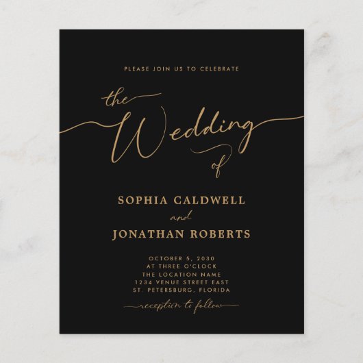 All-in-One Budget Gold Calligraphy Wedding Invite (Voorkant)