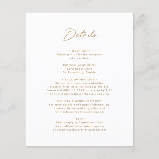 All-in-One Budget Gold Calligraphy Wedding Invite (Achterkant)