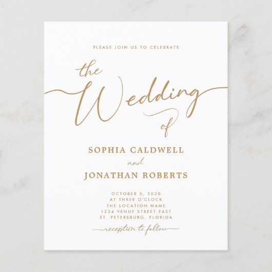 All-in-One Budget Gold Calligraphy Wedding Invite (Voorkant)