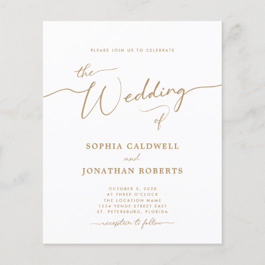 All-in-One Budget Gold Calligraphy Wedding Invite (Voorkant)