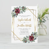 All in One Burgundy Amaryllis Gouden Bloemstuk Bru Kaart (Staand voorkant)