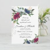All-in-One Burgundy Blue Floral Christelijk bruilo Kaart (Staand voorkant)