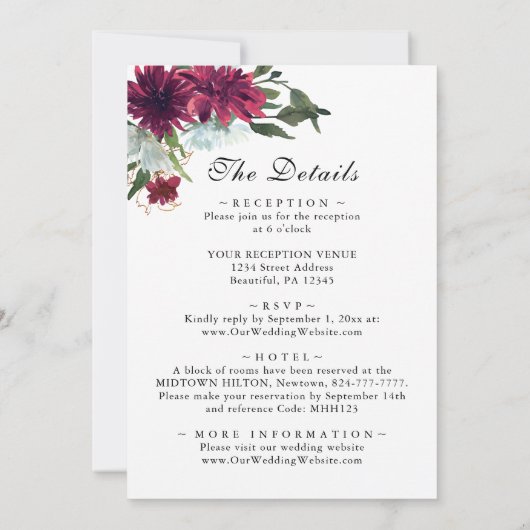 All-in-One Burgundy Blue Floral Christelijk bruilo Kaart (Achterkant)