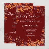 All In One Burgundy Fall In Love Floral Wedding Kaart (Voorkant / Achterkant)