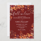 All In One Burgundy Fall In Love QR Code Wedding Kaart (Voorkant)