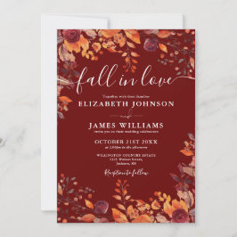 All In One Burgundy Fall In Love QR Code Wedding Kaart