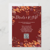 All In One Burgundy Fall In Love QR Code Wedding Kaart (Achterkant)