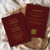 All in One Burgundy Gold QR Code Wedding Kaart