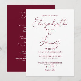 All In One Burgundy Minimalistische Elegante Trouw Kaart