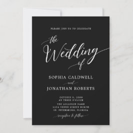 All-in-One Calligrafie Black en White Wedding Inv Kaart