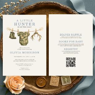 All in One Camo Little Hunter Baby Shower Kaart