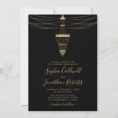 All-in-One Chandelier Gold Black Evening Wedding Kaart (Voorkant)