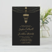 All-in-One Chandelier Gold Black Evening Wedding Kaart (Staand voorkant)
