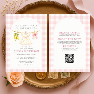 All in One Citroen Pers Gingham Meisje Baby Shower Kaart