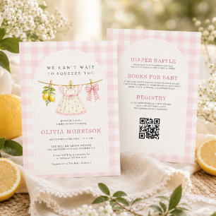 All in One Citroen Pers Gingham Meisje Baby Shower Kaart