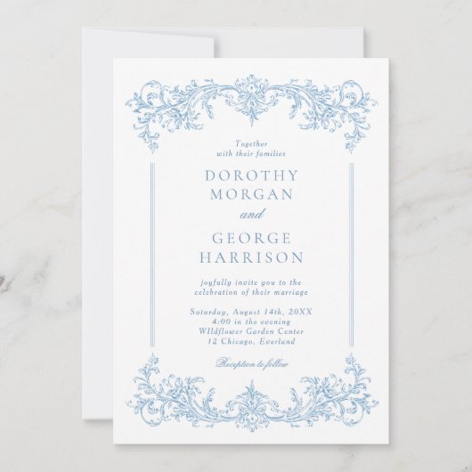 All in One Classic Franse Victoriaans Blauwe Huwel Kaart (Voorkant)