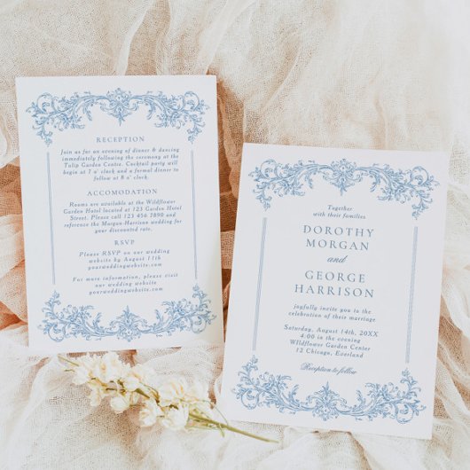 All in One Classic Franse Victoriaans Blauwe Huwel Kaart