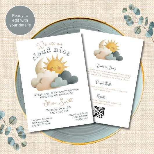 All-in-One Cloud Nine Baby Shower Uitnodiging