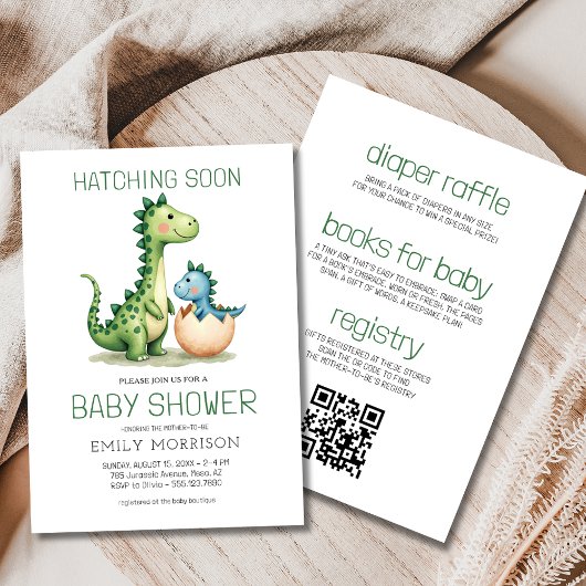 All in One Dinosaur Hatching Soon Baby shower Kaart