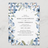 All-in-One Dusty Blue Flowers Wedding Kaart (Voorkant / Achterkant)