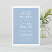 All in One Dusty Blue QR Code Minimalist Wedding Kaart (Staand voorkant)