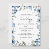 All-in-one Dusty Blue Wildflower Wedding Kaart (Voorkant)