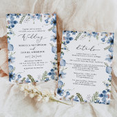 All-in-one Dusty Blue Wildflower Wedding Kaart